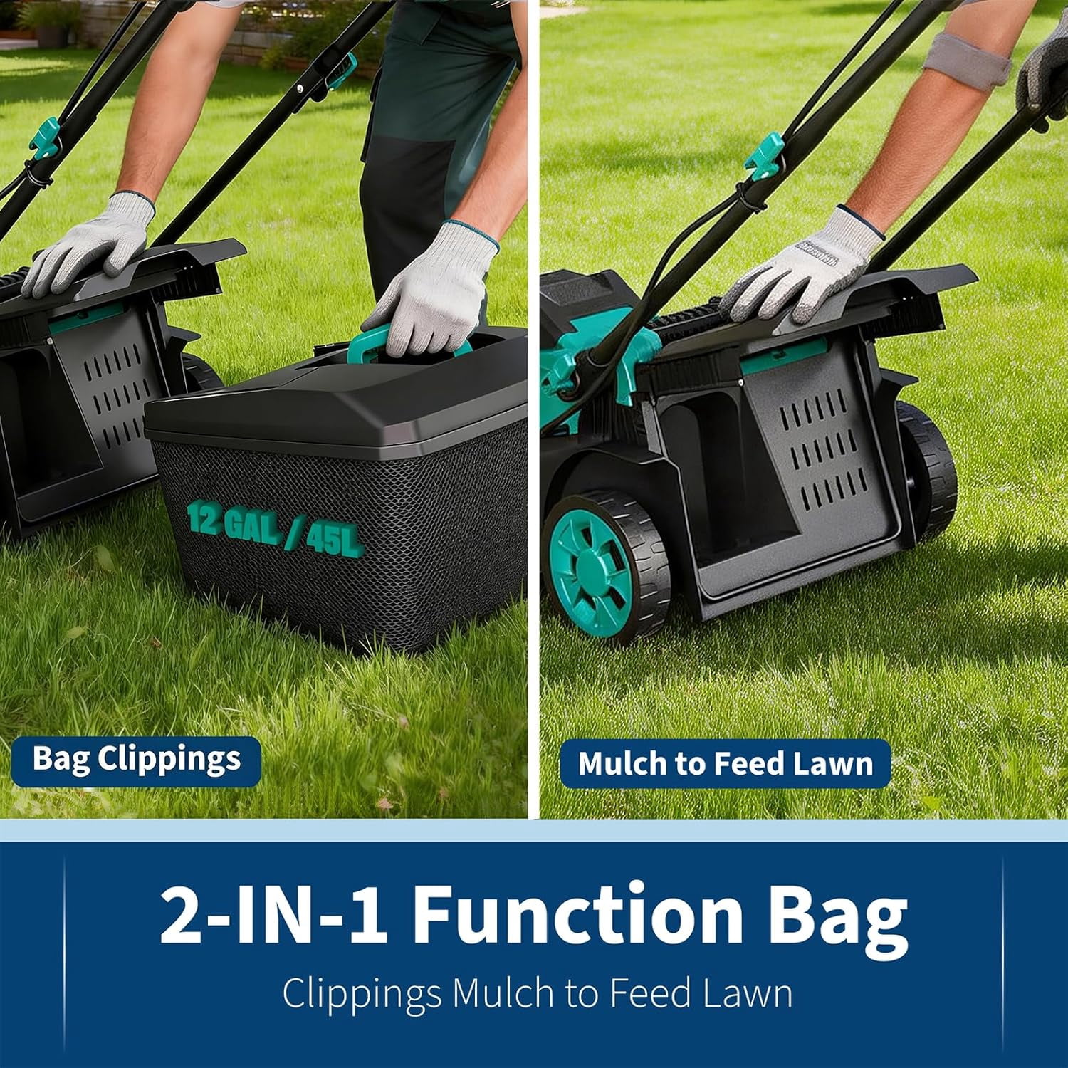17in Cordless Lawn Mower 2 x 20V 4.0Ah Batteries Brushless Motor 2-in-1 Mulching and Bagging 6-Position Height Lightweight Charger Included
