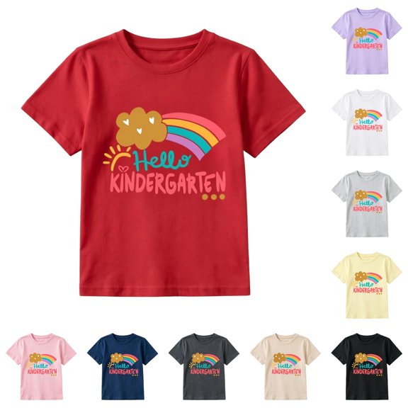 Glisme Toddler T Shirts For Girls 4-5 Years Short Sleeve Cartoon Pattern Tops O Neck Tee Cute Clothes Red