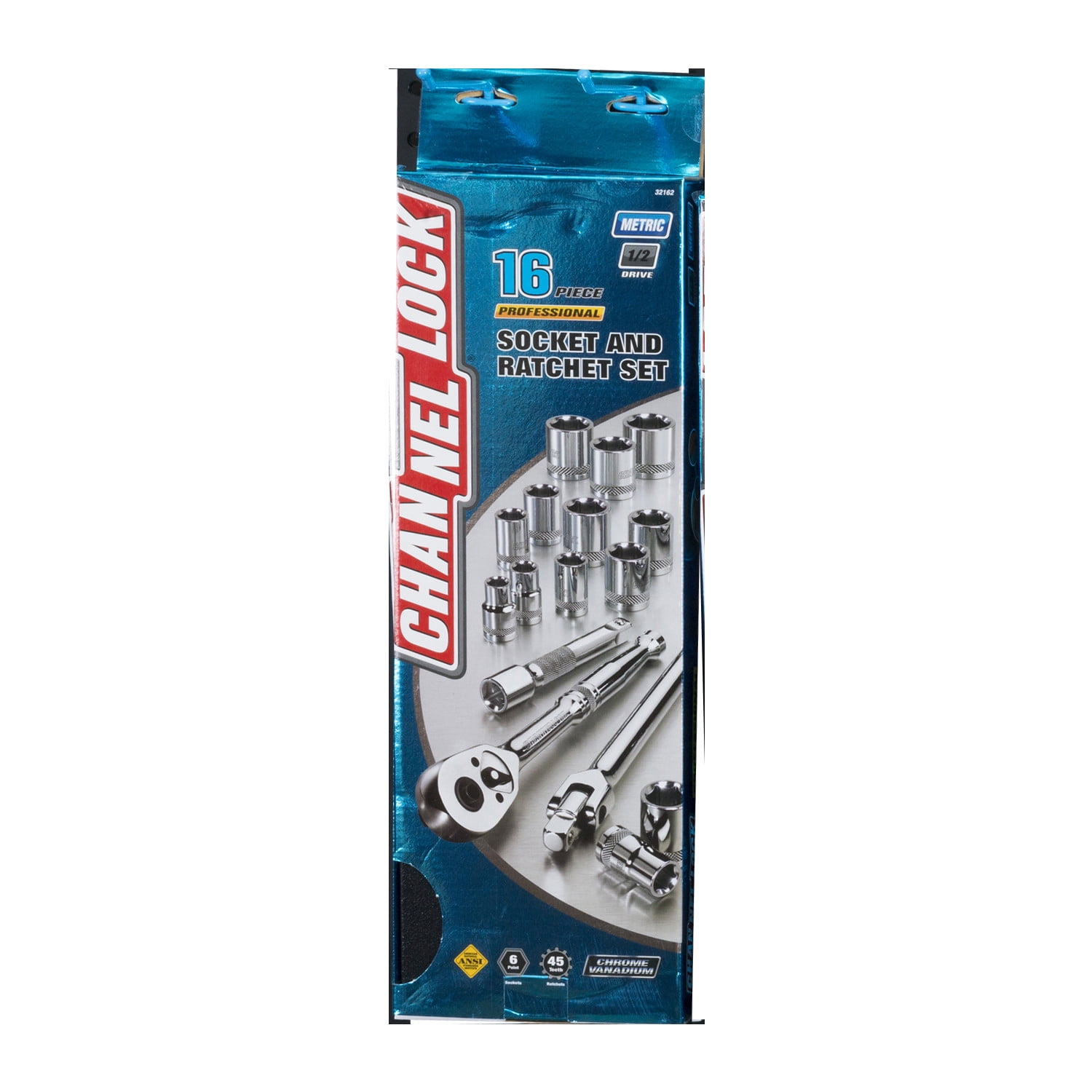 CHANNELLOCK 1/2-inch Metric Drive Socket Set, Includes Standard and Deep-Well Sizes, 6-point Sockets, Durable Steel Case, 16 pieces (38182)