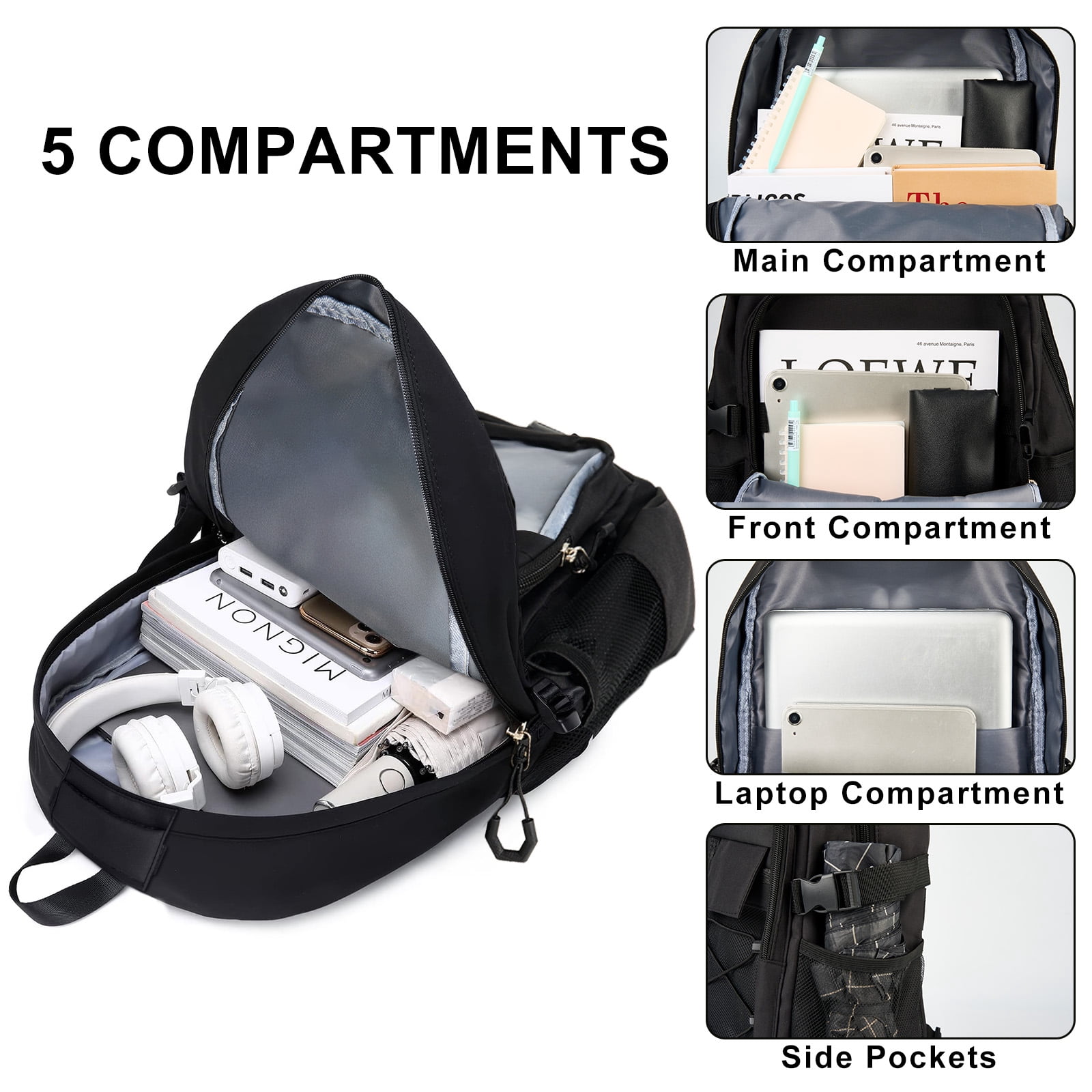 DAKIMOE School Backpack High School Bookbag Durable Large Capacity Lightweight Daypack for College Students Travel Daypack, Black