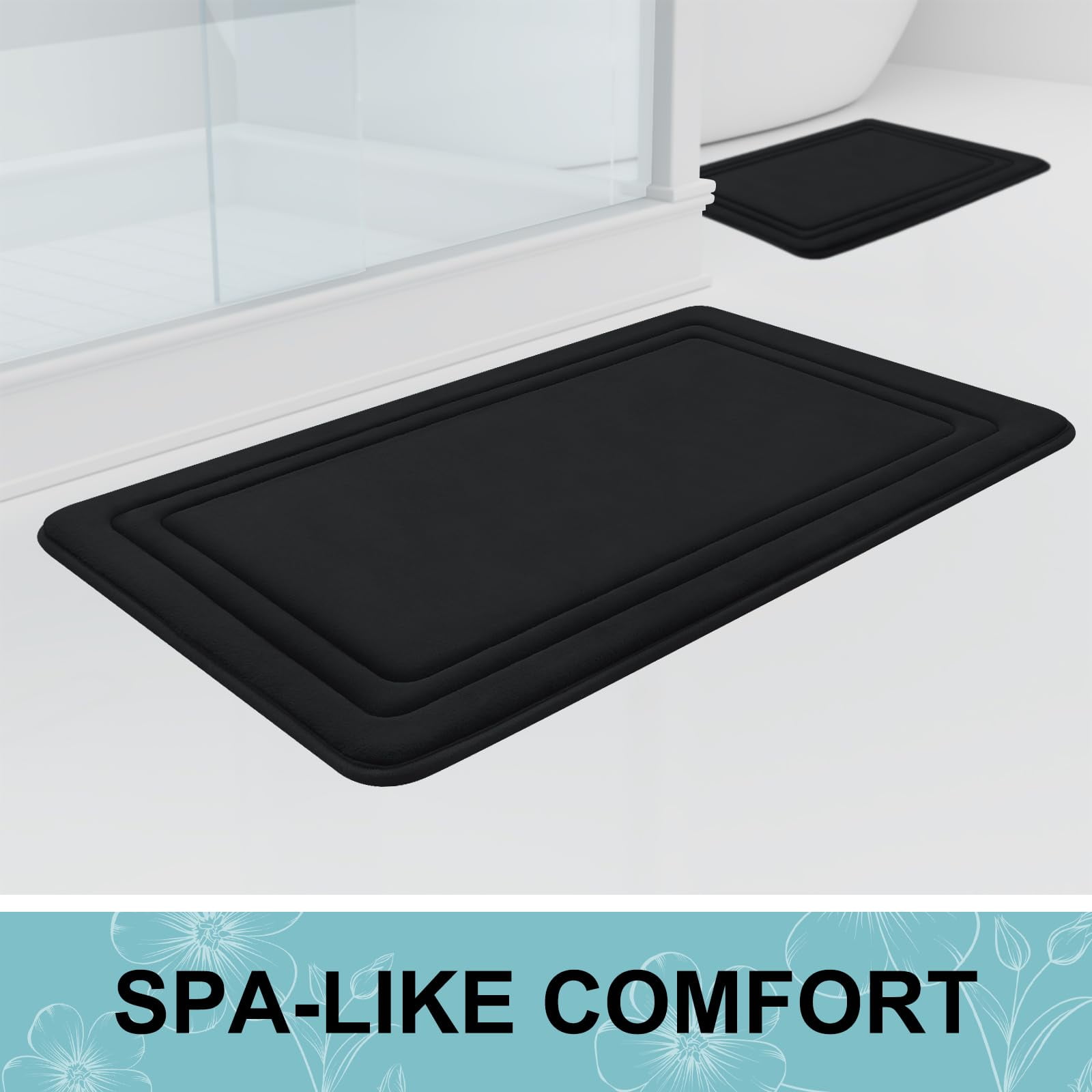 Smiry Memory Foam Bathroom Mat Rug 16"x 24", Ultra Soft Absorbent Bath Rug, Non-Slip Machine Washable Bath Carpet, Black