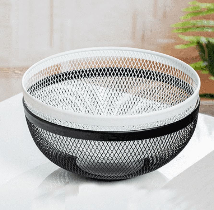 Metal Mesh Fruit Basket 10'Diameter Large Candy Bowl Large Black Round Decorative Bowl For Kitchen Countertop Home
