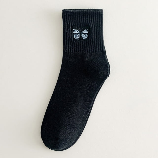 Ladies Socks Pure Cotton Socks Fashion Butterfly Embroidered Stockings Sports Socks