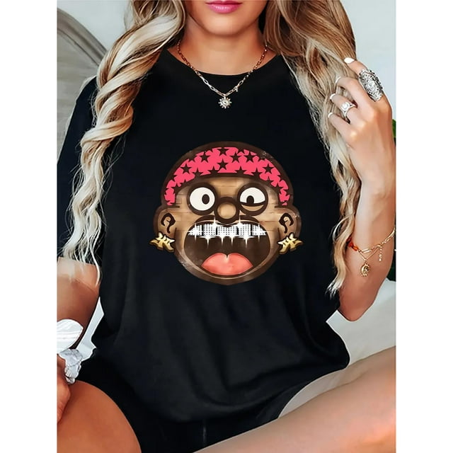 Camisetas de manga corta con estampado para niñas y niñas, de algodón, cómodas para uso diario, playera simple de veranoCasual Star Boy Pattern Women's Fashion Trendy Round Neck Short Sleeve T-Shirt