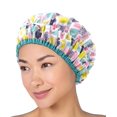 thumbnail image 1 of Gorro de ducha y gorro de baño reutilizables y gorros de ducha impermeables de gran tamaño con forro, grandes, diseñados para todas las longitudes de cabello, con forro de PEVA y banda elástica, gorro, 1 of 4