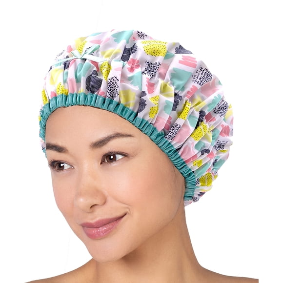 Gorro de ducha y gorro de baño reutilizables y gorros de ducha impermeables de gran tamaño con forro, grandes, diseñados para todas las longitudes de cabello, con forro de PEVA y banda elástica, gorro