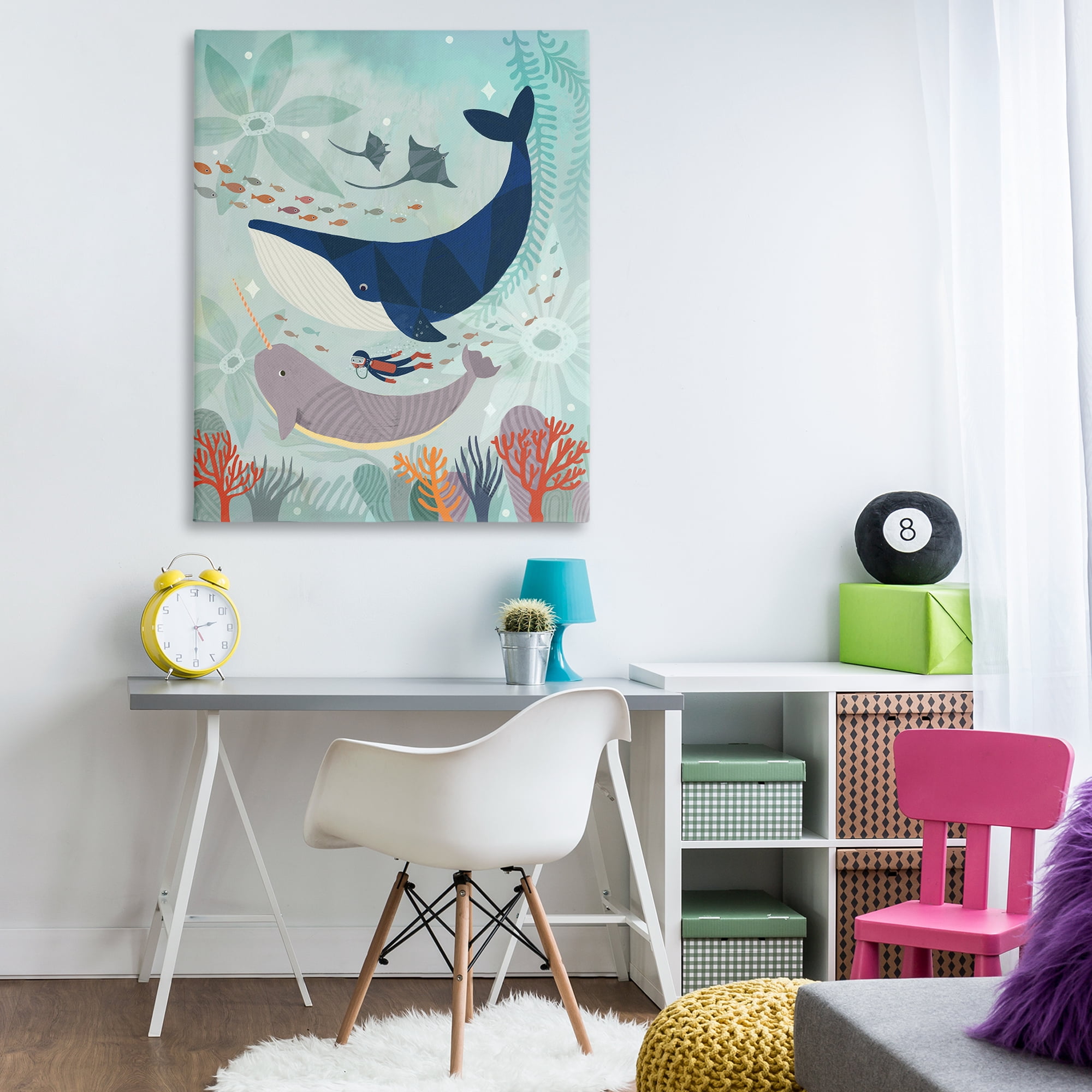 Stupell Industries Scuba Diver Among Whales Nautical & Beach Painting Wrapped Canvas Art Print Wall Art, 36 x 48