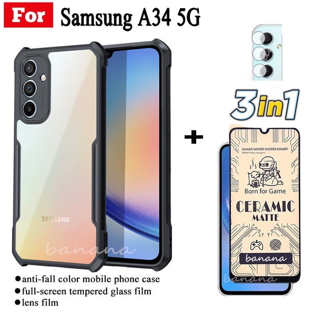 Samsung A34 5g Funda A Prueba De Golpes Para A54 A53 A73 A53 A04 A14 A13 A12 A04e Película Esmerilada De Cerámica + De Lente De Cámara Gao Jiahui unisex