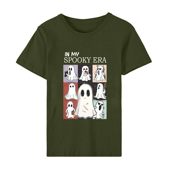T Shirts for Women Ladies 2024 Halloween Ghost Print Pattern Round Neck Short Sleeve T-Shirt Top/Shirt