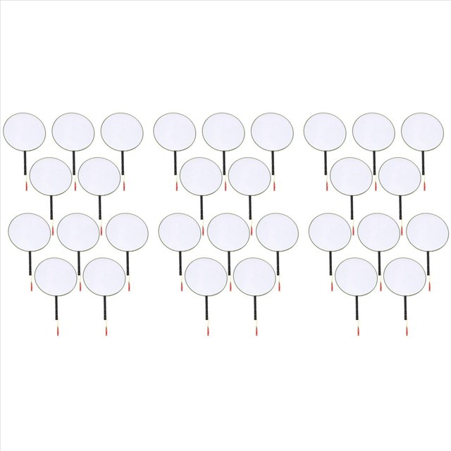 30 Uds. 21Cm Abanico en para Niños, Abanico de Pintura DIY, Abanico de Tela de Seda, Abanico Redondo de Plástico con Manejar de Mano