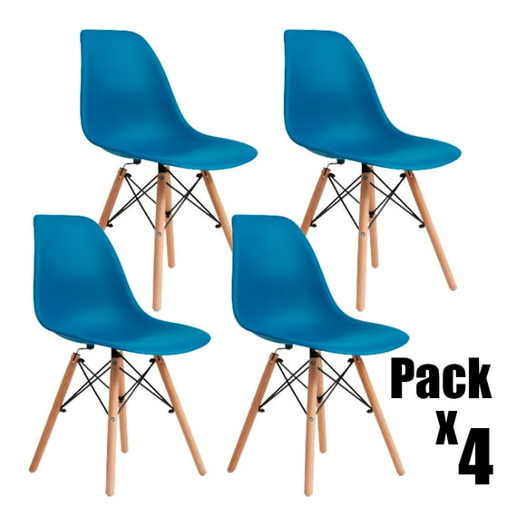 Set de Sillas Moblüx Deco Estilo Eames Moderna Color Azul Metalico