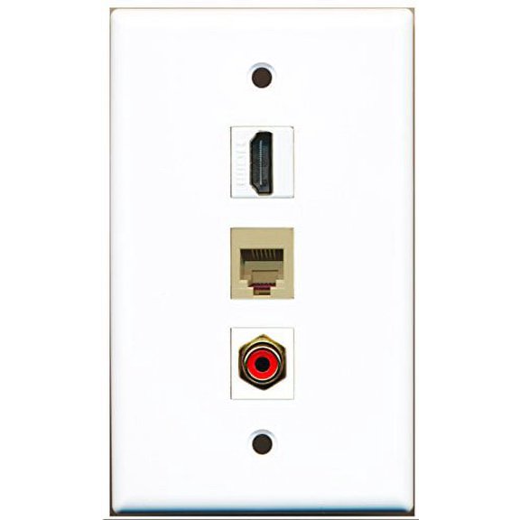 RiteAV - 1 Port HDMI and 1 Port RCA Red and 1 Port Phone RJ11 RJ12 Beige Wall Plate