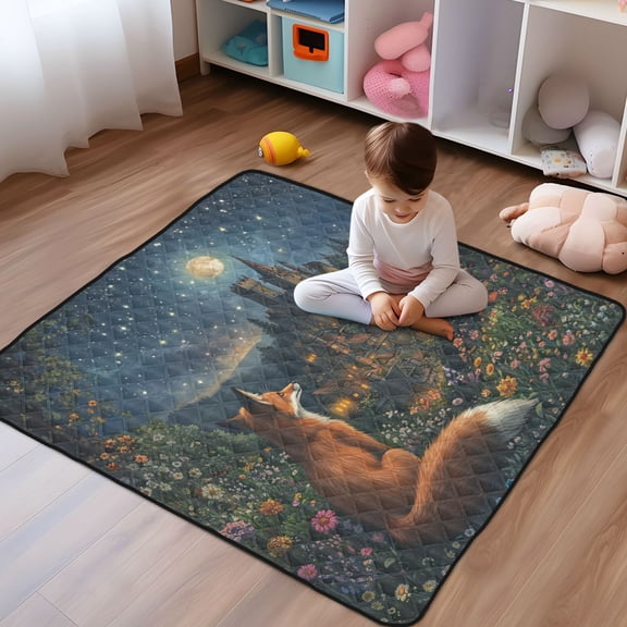 WOBOGO Red Fox Journey Baby Playmats Extra Large Waterproof Rollable Activity Pads for Toddlers 50×50inch