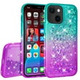 thumbnail image 2 of Compatible for Apple iPhone 13 mini Case, with Tempered Glass Screen Protector SOGA Diamond Liquid Quicksand Cover Cute Girl Women Phone Case - Teal / Purple, 2 of 5
