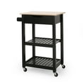 thumbnail image 5 of Rolling Kitchen Cart with Drawers and Shelves, Black Wooden Kitchen Storage Cart with Towel Rack and Lockable Wheels, Space-Saving Kitchen Island for Small Spaces, 5 of 9