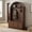 Walnut, variant on Farmhouse Hall Tree with Arched Top, Mid-Century Fluted Door Entryway Bench with Storage Cabinets & Adjustable Shelves, Coat Rack with 5 Metal Hooks for Hallway
