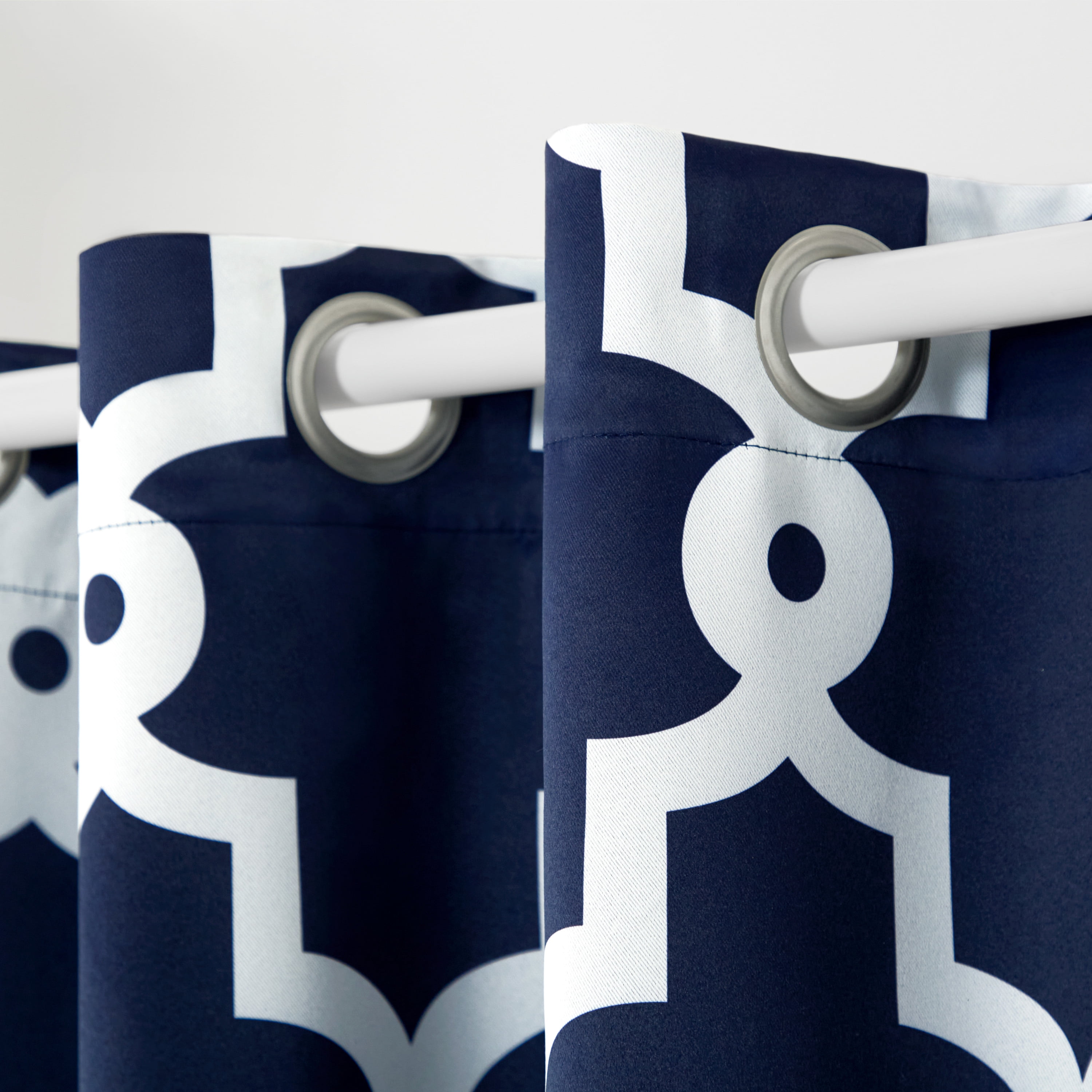 TOWN & COUNTRY EVERYDAY Ironwork Geo Trellis Sateen Indoor Curtains, Room Darkening Blackout, Grommet Top, Energy Efficient, 2-Pack Set, 52"x84", Peacoat Blue