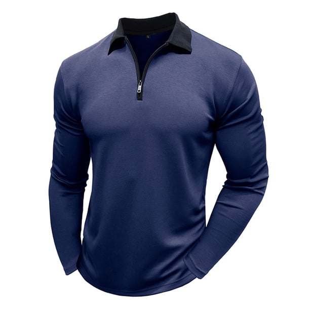 pstuiky hombres de manga larga, Camiseta de manga larga con cuello alto y cremallera para hombre, blusa lisa con cuello vuelto y manga larga top de hombre xxl