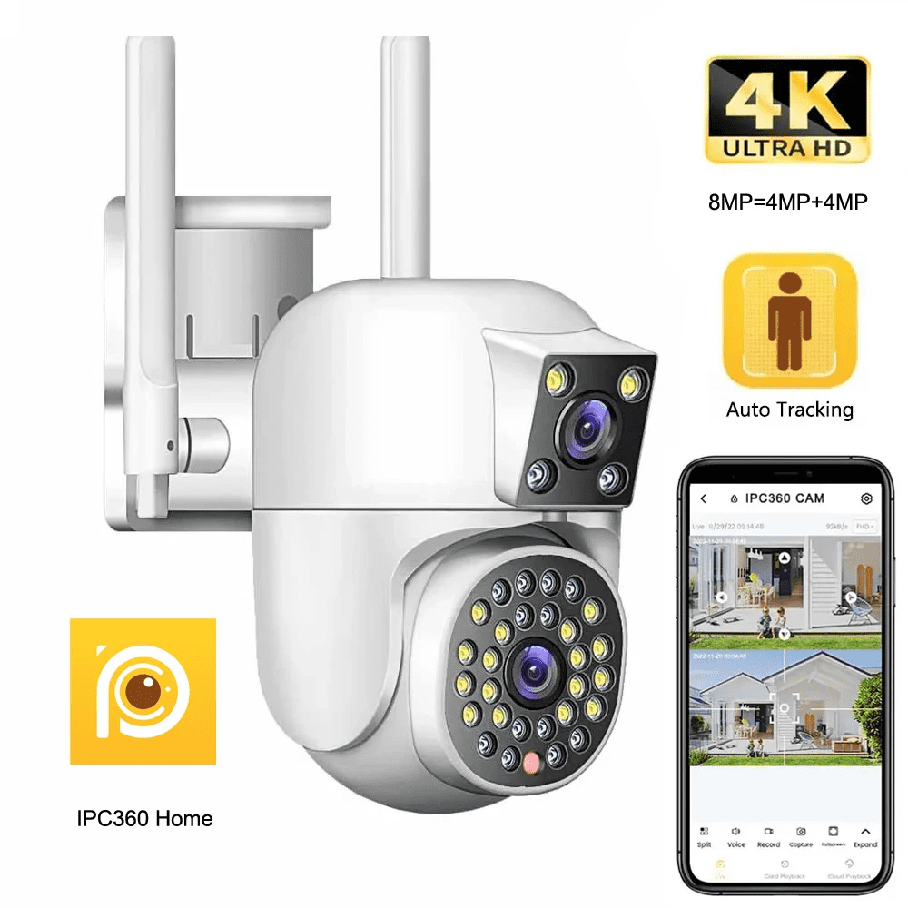 HOME 4K 8MP Dual Lens WIFI PTZ 2K 4MP Dual Screen Security Camera Outdoor IP66 Color Night Vision Surveillance Cameras