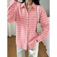 thumbnail image 5 of Oversized Button Down Shirts for Women Shirt Long Sleeve Collared Blouses with Pocket Beach Outfit Pink S, 5 of 10