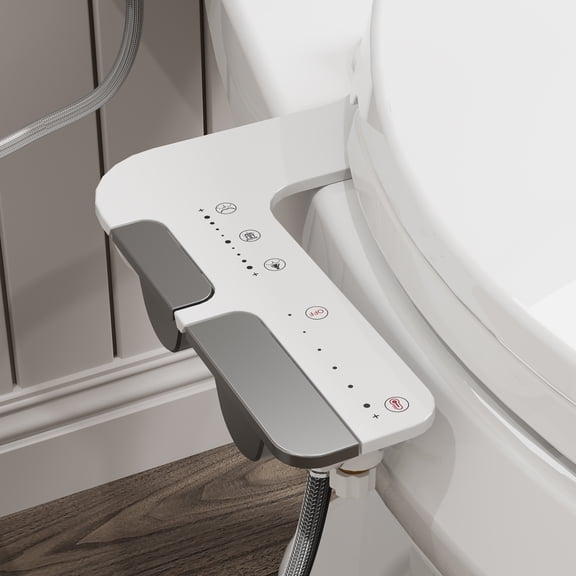 HOROW Luxury Slim Attachable Bidet Fresh Water Spray Kit with Hot Water, Dual Retractable Nozzles, Knob Control in White