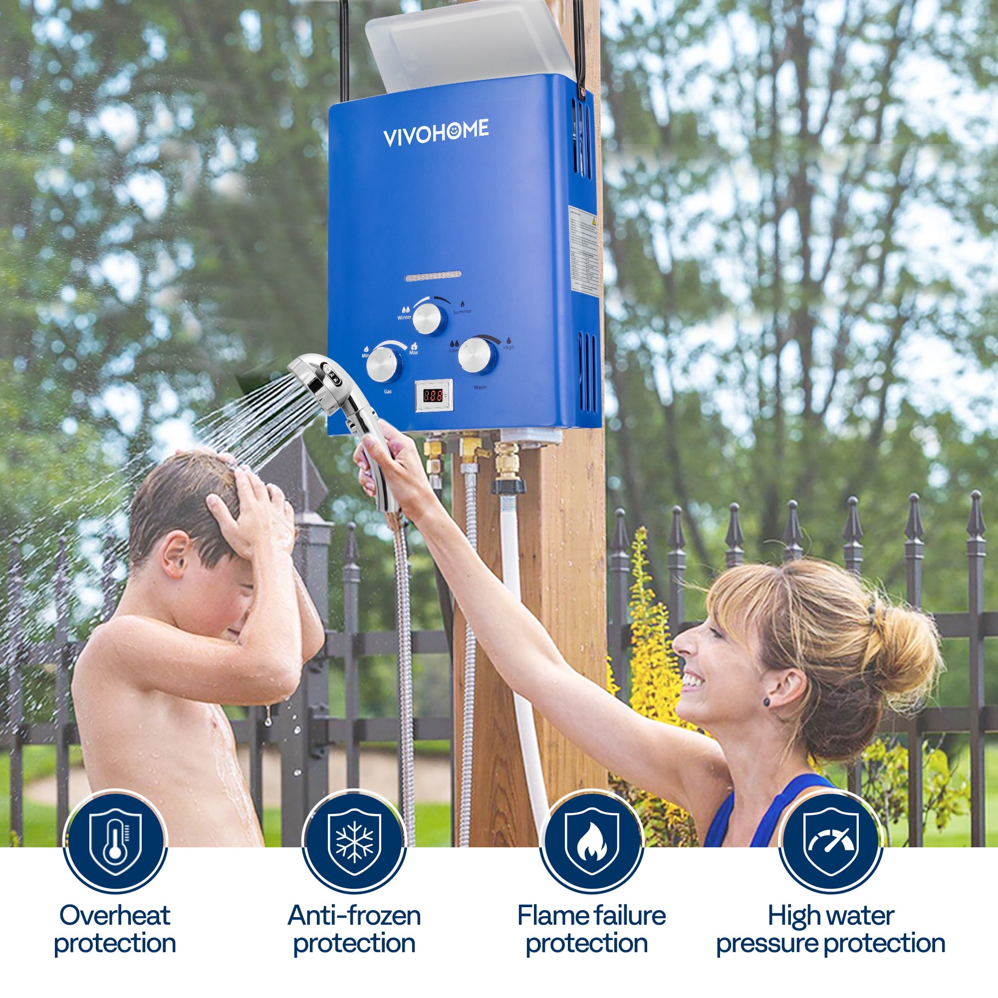 VIVOHOME Portable Propane Tankless Water Heater, 1.6GPM 6L Tankless Instant Hot Water Heater with Digital Display for Home RV Camping Use，Blue