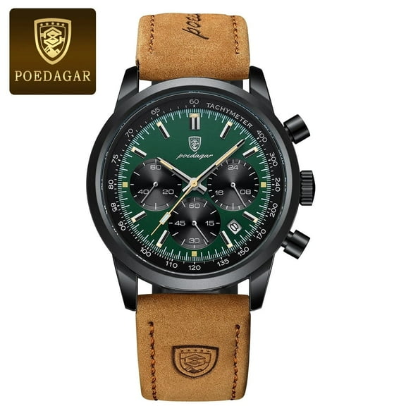 Poedagar Luxury Man Leather Quartz Watch Waterproof Chronograph Luminous Men's Casual Wristwatch