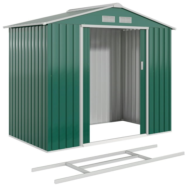 7' x 4' Garden Storage Shed w/ Foundation Kit and Double Doors Green
