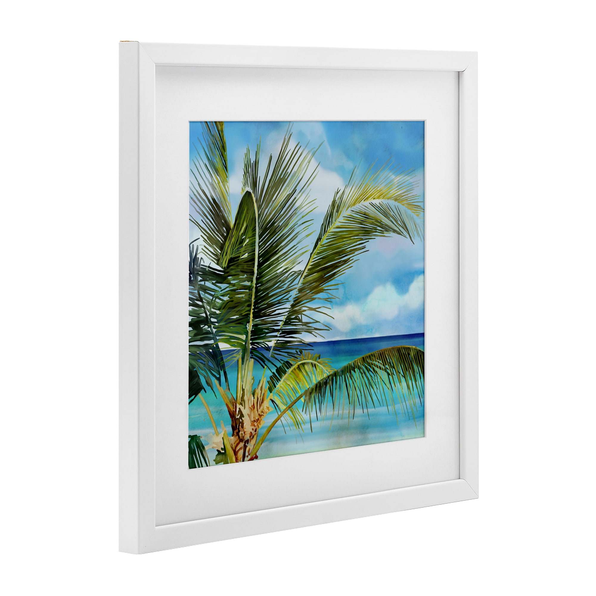 Stupell Industries Lush Palm Watercolor View White Framed Print Under Glass, design by Mauro Devereaux
