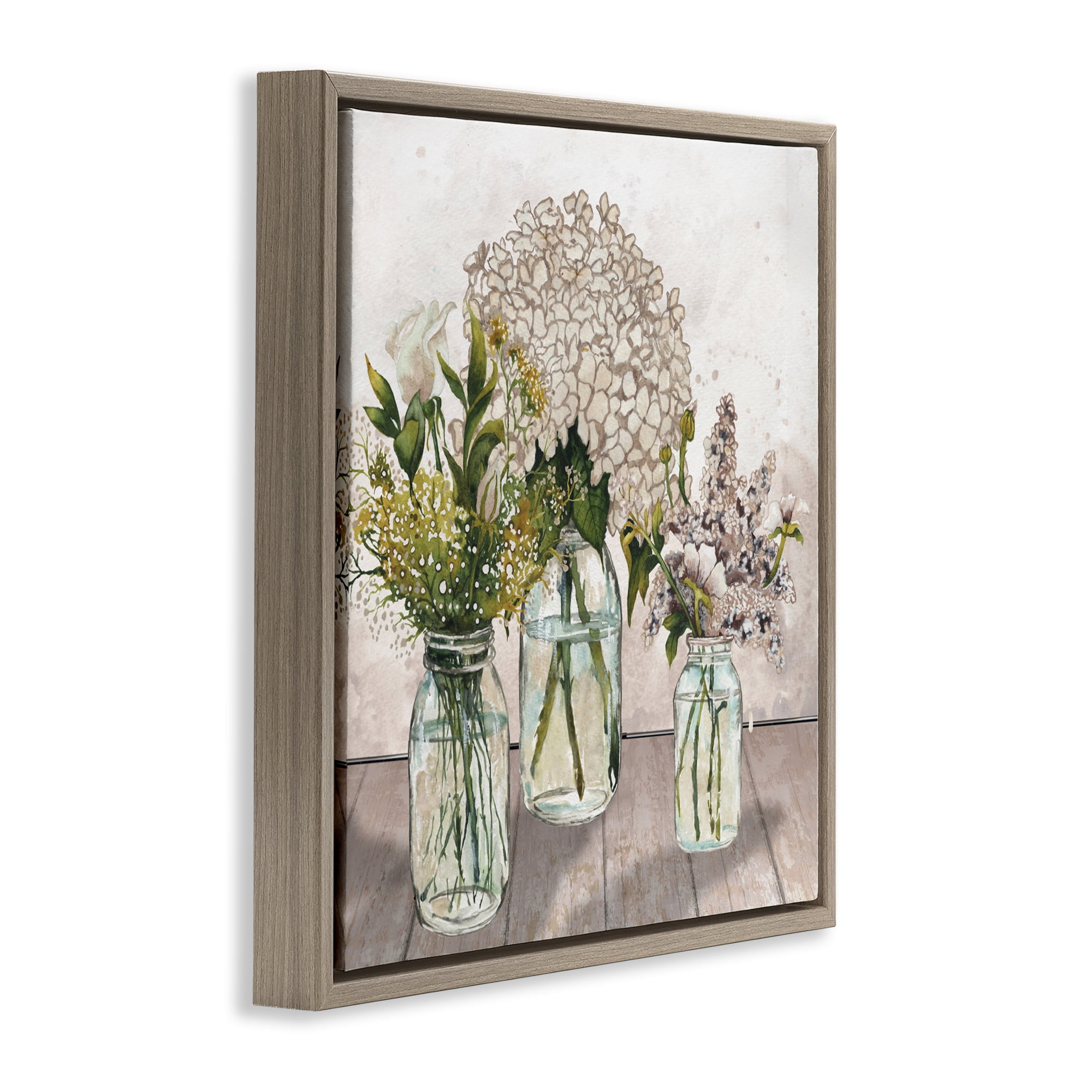 Stupell Industries Jars Of Wildflowers Brown Framed Floater Canvas Wall Art, design by Elizabeth Medley