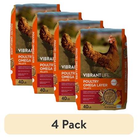 (4 pack) Vibrant Life Poultry Omega Layer Pellets, 40 lb Bag