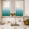thumbnail image 3 of 3 Piece Kitchen Curtains and Valances Set Teal Green Ombre Cafe Curtains 24 Inch Length Contemporary Gradient Abstract Art Valance & Tier Curtain for Living Room Bedroom Window 54"x18"+27"x24"*2, 3 of 6