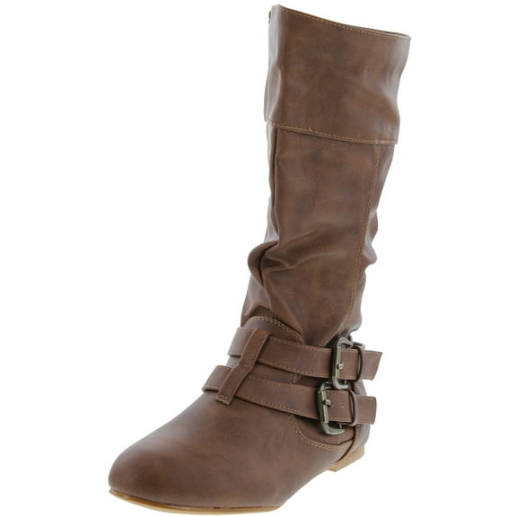 Forever Sonny-54 Women's Stylish Round Toe Buckle Zipper Slouchy Mid-Calf Riding Boots Shoes
