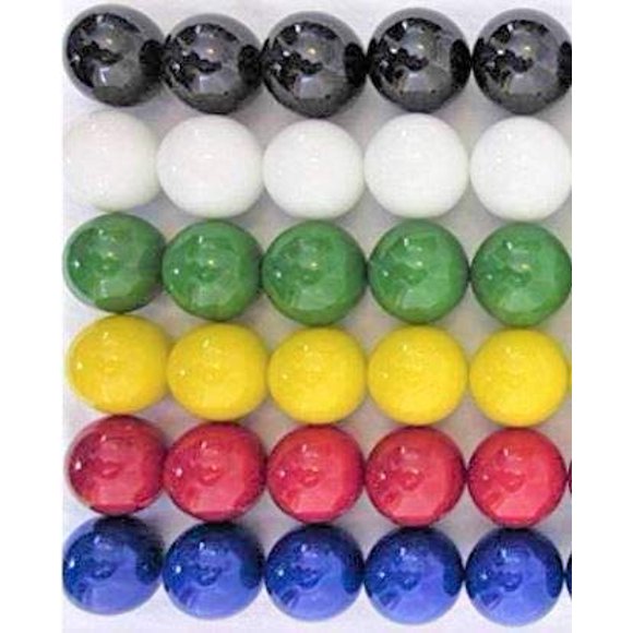 30 Grosses Billes en Verre Massif de Remplacement de 1 Pouces (25 mm) pour Jeux de Dames Chinoises, d'Aggravation Ou de Billes (5 Chacune de Rouge, Bleu, Jaune, Blanc, Vert, Noir)