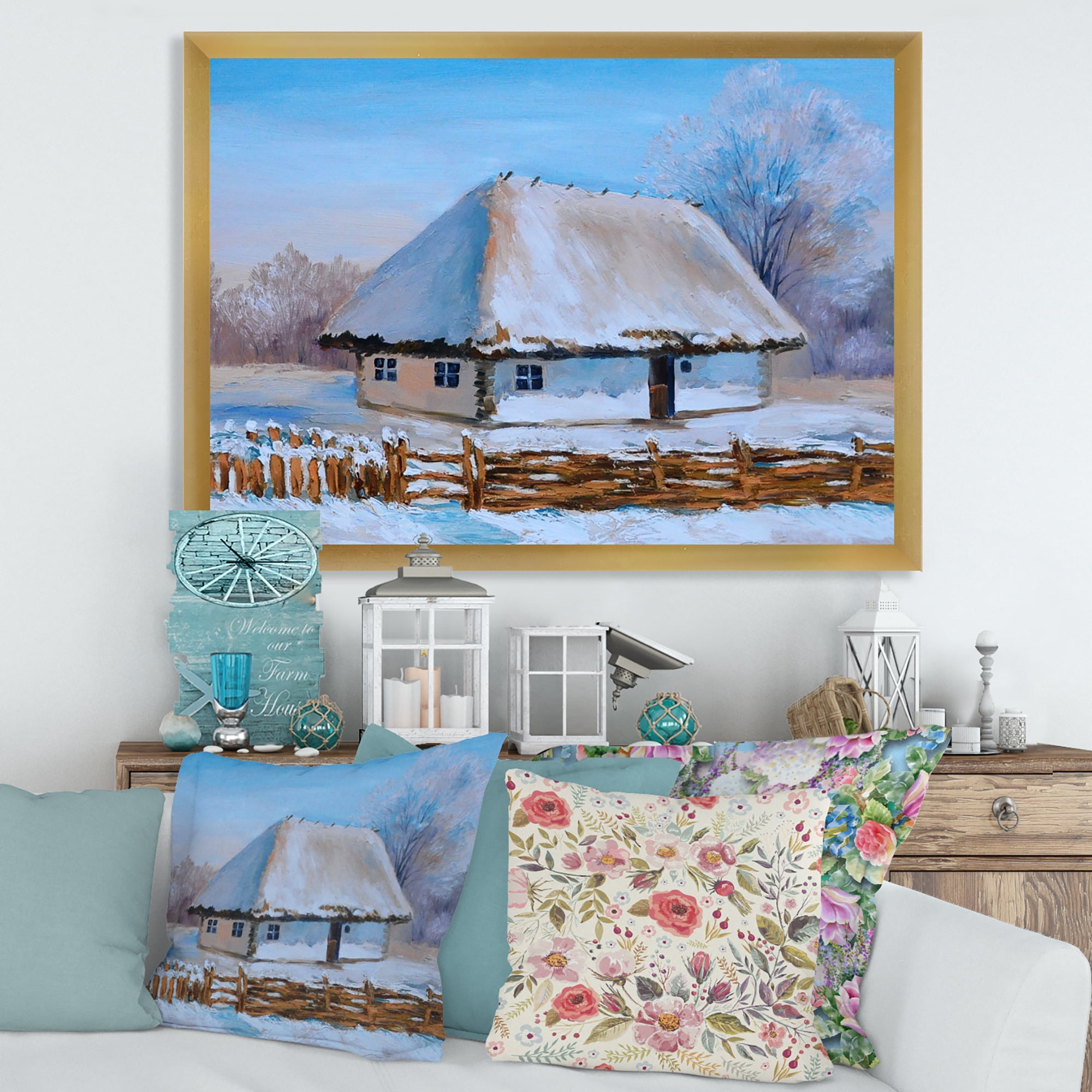 Designart 'Traditional Cottage Covered With Snow In Winter I' Traditional Framed Art Print