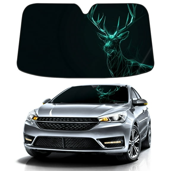 Car Windshield Sun Shade Funny for Car Front Window Minimalistic Deer Teal Lines (2) Foldable Car Sunshade Windshield | Vehicle Car Sun Visor UV Rays &Heat Blocker Covers Auto Window Protector