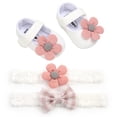 thumbnail image 3 of Diconna Baby Soft Sole Floral Mary Jane Flats and Hairbands 3 Piece Set, 3 of 5