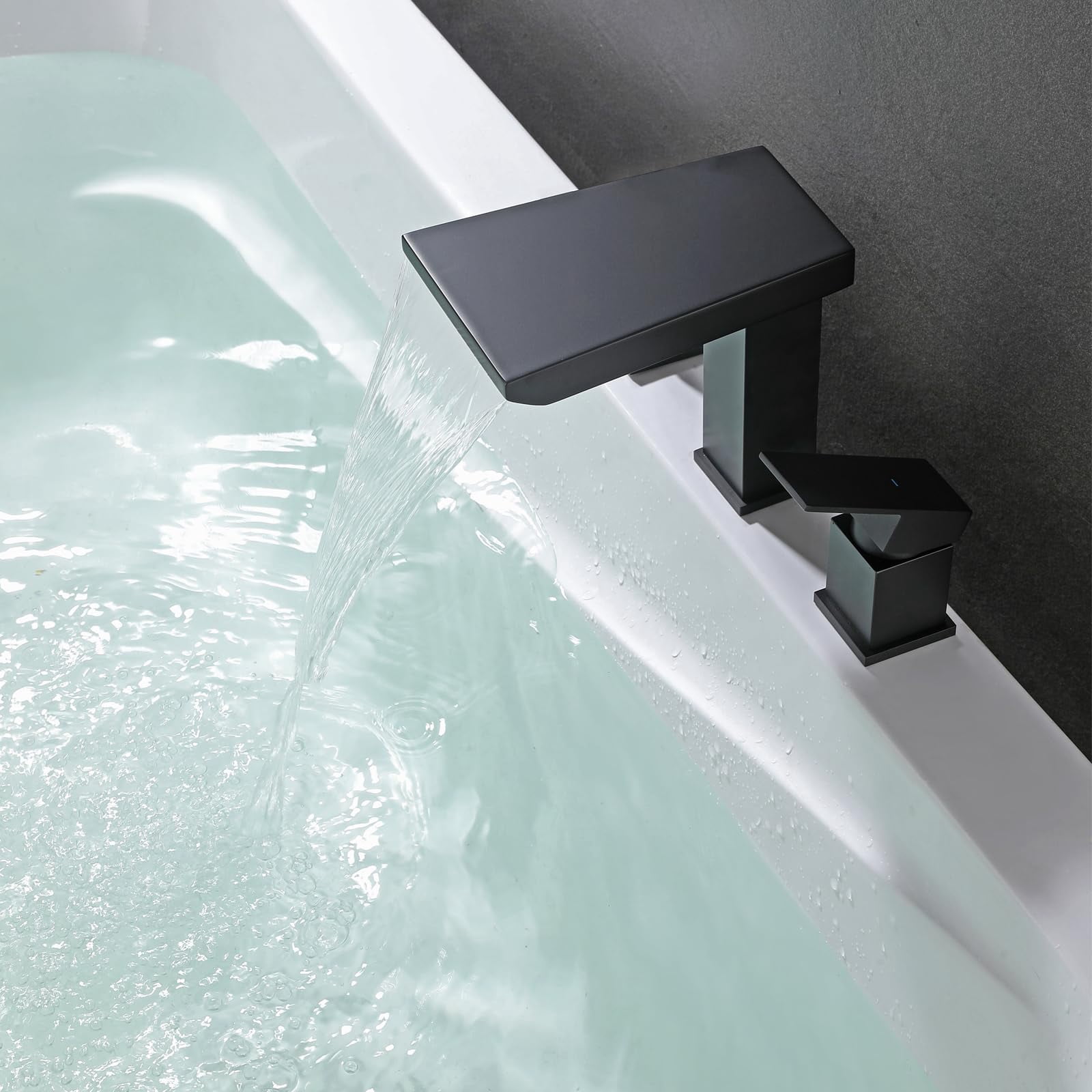 Waterfall Roman Bathtub Faucet Black Brass 3 Holes Deck Mount