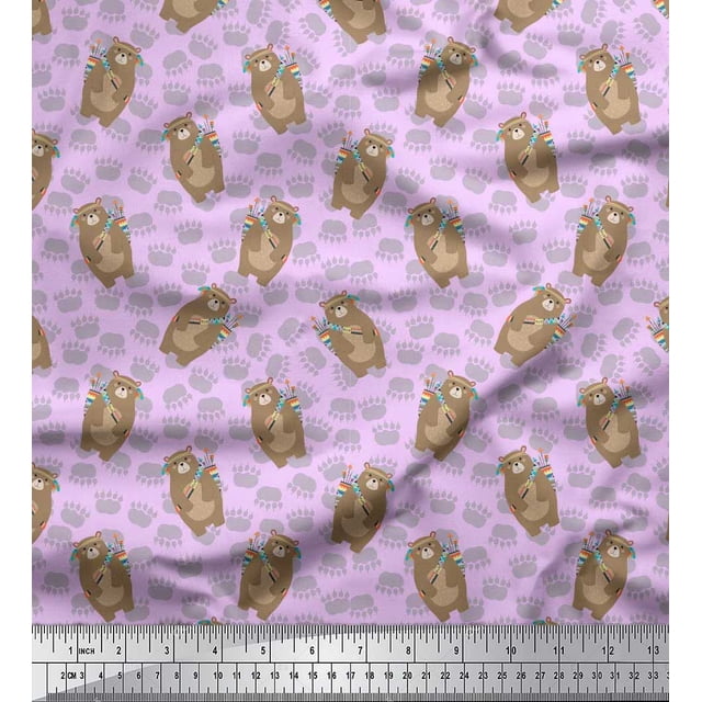 Soimoi Moss Georgette Fabric Footprint,Bear & Arrow African Decor Fabric Printed Yard 42 Inch Wide