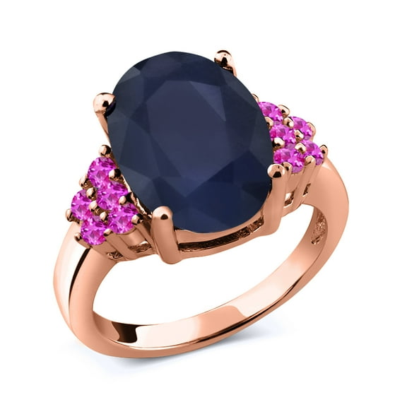 Gem Stone King 7.07 Ct Oval Blue Sapphire Pink Sapphire 18K Rose Gold Plated Silver Ring (Size 8)