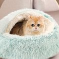thumbnail image 4 of TOPRenddon Pet Sleeping Bed Semi Enclosed Pet Shells Nests Calming Pet Nests Plush Lined Coved Bed Winter Warm Cat Cave Bed Washable Cozy Round Beds for Small Pet Nests Non-Slip Sleeping Bag 15.74in, 4 of 7