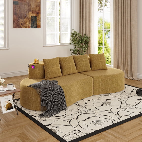 Villeston Curved 3 Seat Sectional Sofa ,Compressed Modular Sectional Sofa for Living Room,Mutard Yellow