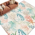 thumbnail image 2 of Teal Seahorse Starfish Washable Living Room Rugs 6'x9', Summer Beach Coral Shell Retro Low Pile Throw Large Area Rug Non-Slip Sturdy Edge Binding Carpet for Dining Room Kitchen Office, 2 of 9