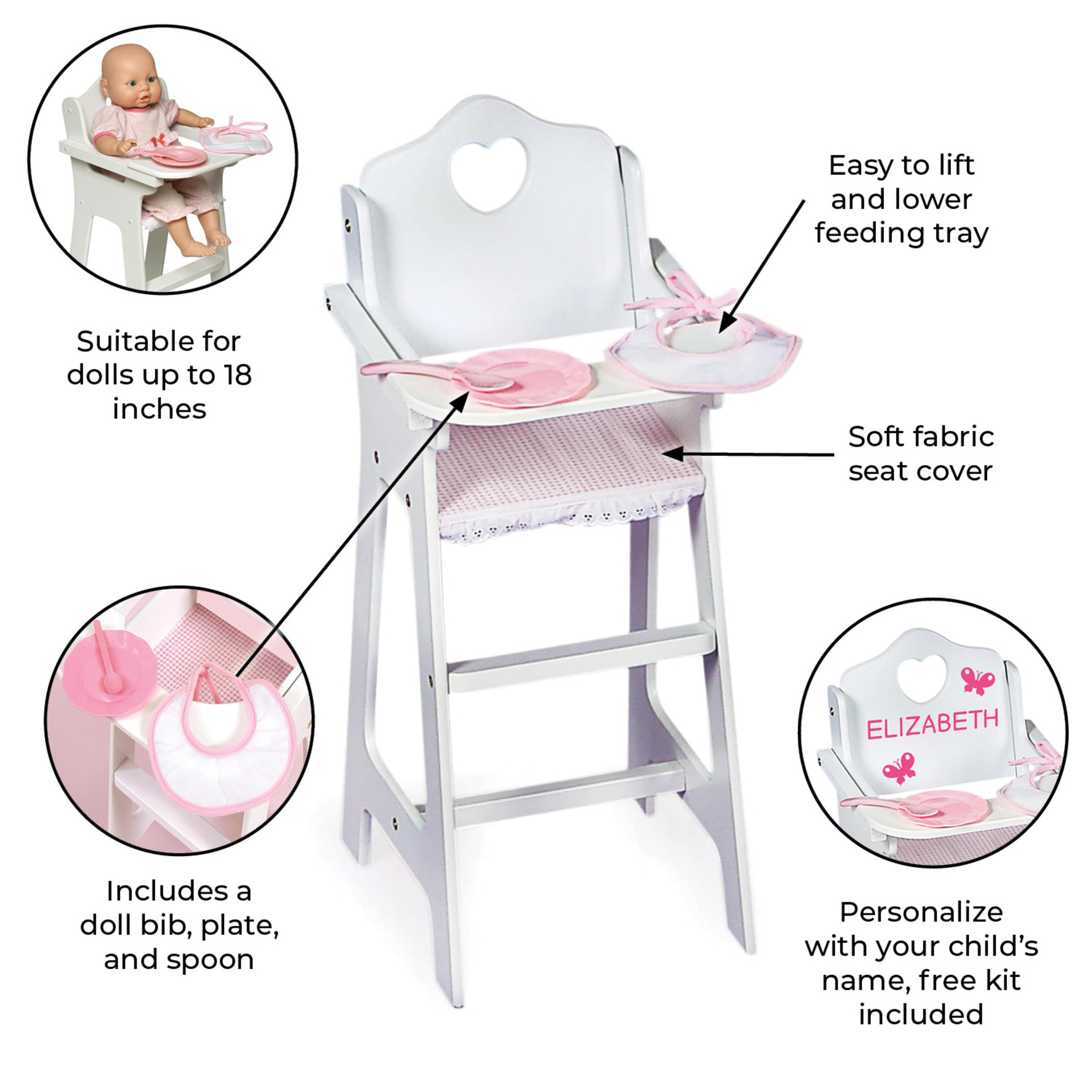 Badger Basket Doll High Chair with Accessories & Personalization photo 3