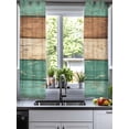 thumbnail image 2 of Farmhouse Teal Brown Sheer Curtains 54 Inch Length 2 Panels Set for Living Room/Bedroom, Vintage Wooden Striped Kitchen Curtains Grommet Semi-Sheer Curtains Drapes Voile Window Treatments 42"x54"x2, 2 of 7