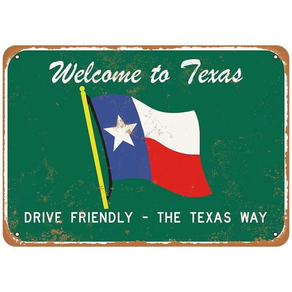 Rustic Vintage Texas Welcome Sign - Distressed Metal Tin Plaque with Retro Aesthetic - Pre-Drilled for Easy Hanging, 8x12 Inches, Perfect Wall Decor for Home, Bar, Pub, Kitchen, Garage, Restaurant, A