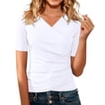 thumbnail image 2 of Kelon Shirts for Women Short Sleeve Shirts V Neck Summer Outfits 2026 Fashion Clothing Blouses Oversized Shirt Clothing, L, 2 of 7