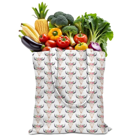 Cute Highland Cow Canvas Tote Bag – Watercolor Floral Farmhouse Cow Print, Reusable Cotton Shopping Bag for Cow Lovers, Rustic Country Style & Animal Aesthetic Fans