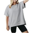 thumbnail image 2 of JTSRKL Kids Girls Oversized T Shirts Trendy Solid Color Crewneck Short Sleeve Casual Preppy Teens Summer Tops Lightweight Loose High Low Blouse Gray 9-10 Years, 2 of 6
