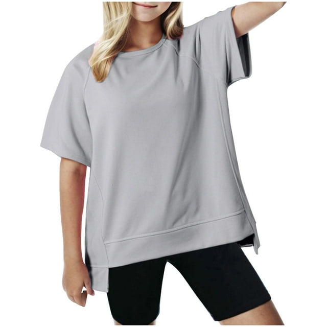 Plebaso T-shirts Surdimensionnés pour Garçons Filles Manches Courtes Décontractés T-Shirts Unis Enfants Col Rond Hauts Légers